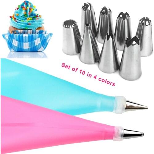 10 PCS/Set Stainless Steel DIY Cake Decoration Tool Butter Mouth EVA Flower Pastry Bag Tip Cake Bakeware Decoration Set Party