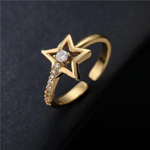 Bling Bing Shining Star Ring Female Party Jewelry Gold Color Cute CZ Wedding Ring Femme Bijoux Dropshipping