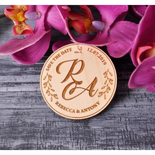 Floral Leaf Save the Date, Wood Save the Date Magnet, Custom Save the Date with initial