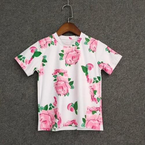 Kids T shirt Summer Babys Flower Printing Short Sleeve Tops Shirts Girls O-neck White T-shirts For Children Clothing