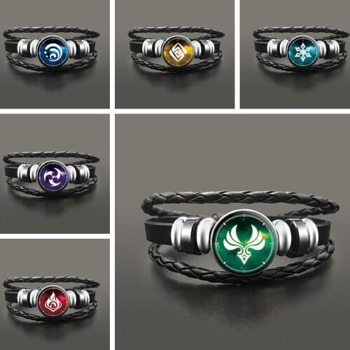 FIMAODZ Game Genshin Impact Bracelet Vision Cosplay Braided Rope Bracelets Anime Bangles Eye of God Fire Ice Element Jewelry
