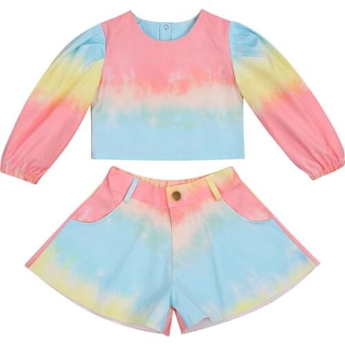 FOCUSNORM Autumn Fashion Kids Girls 1-6Y Clothes Sets Tie-Dye Printed Long Sleeve T Shirts Tops Shorts Trousers 2pcs