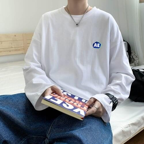 Oversized Men T Shirt Autumn Long Sleeve O Neck Solid Casual Loose Japan Style Harajuku Simple Vintage Hip Pop Couple Clothing