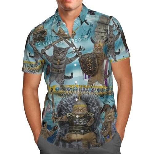Funny Cat 3D Beach Hawaiian 2021 Summer Mens Shirt Short Sleeve Shirt Streetwear Oversized 5XL Camisa Social Chemise Homme-117