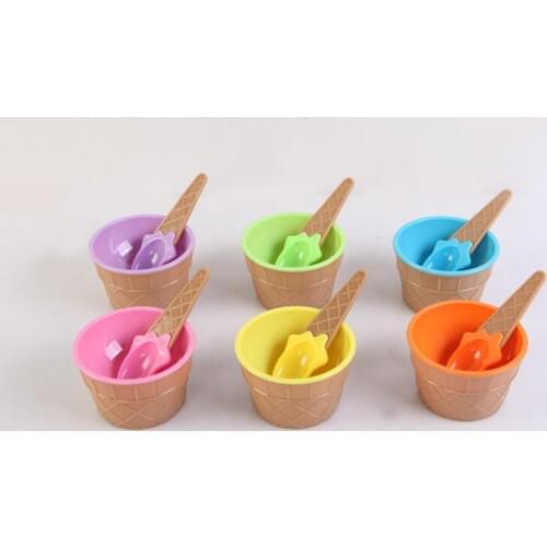 Cute Colorful Plastic Kids Ice Cream Bowl With a Spoon Couples Bowl Gifts Dessert Tools LX7730