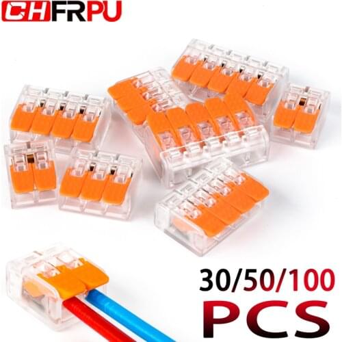 30/50/100PCS Wire connector mini compact plug-in terminal block Orange transparent room wiring tool 0.14-4.0mm2 221