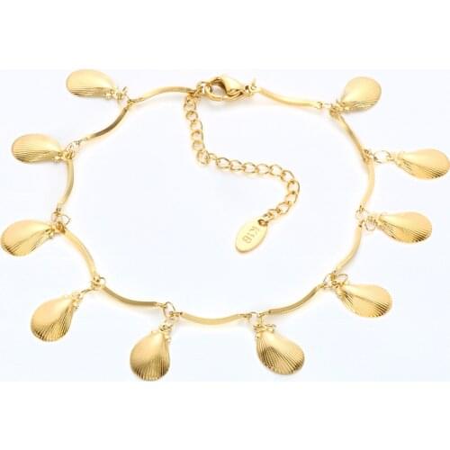 Fashion Tassel Leaf Shell Anklets High Quality Adjustable Stainless Steel Beach Foot Jewelry Leg Chain Ankle Bracelets Women