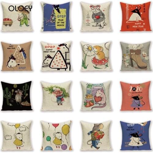 Cartoon Animal Square Linen Cushion Cover Squirrel Mouse Pad Cover 2020 Mouse Home Bedroom Hotel Car Decoration 45x45cm
