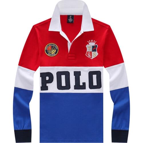 Winter Autumn Spring Long Sleeve Polo Shirt Men Solid Color Cotton Breathable 3D Embroidery Striped Collar Mens Tops & Tees