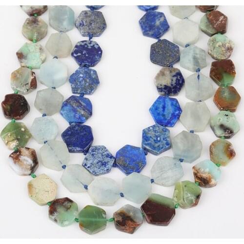 Natural Lapis Aquamarines Australian Jades Hexagonal Spacer Loose Beads For Pendant Necklace DIY Making Findings XT-10AMDJ