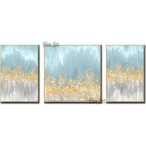 New 3PCS Group Golden Texture Oil Painting Art Unframed Cheap Handmade Wall Canvas Art Colorful Wall Picture Unframed Artwork