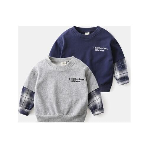 2021 Spring Childrens New Boy Sweatshirt Korean Baby Fake Two-piece Sweatshirt Toddler Boys Casual Loose Childrens Top T Shirt