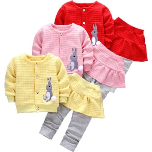 Baby girl clothes cotton cartoon cute rabbit printed baby clothes new two-piece casual sports cardigan clothing baby suit