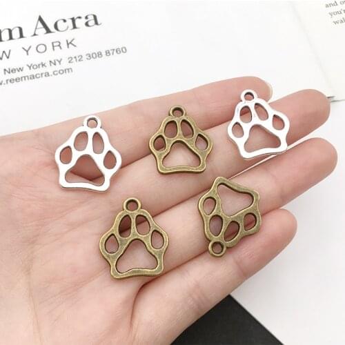 20pcs Bear Paw Charms 17x20mm DIY Jewelry Making Pendant antique bronze silver color