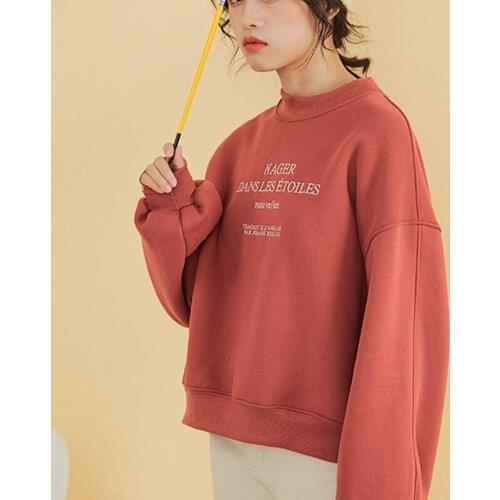 Womens Autumn Winter New Letter Print Pullover 2021 Ladies Round Neck Thick Plus Velvet Sweatshirt Fashion New Solid Top
