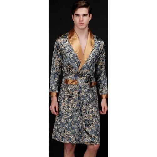 Summer Silk Male Robe Summer Printed Satin Flannel Warm Sleepwear Men Bathrobe Lounge Nightgown Oversized Leisure Home Clothes