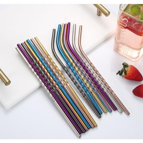 200Pcs Straight Bent Long Twisted Drink Straw Portable Reusable Colored Stainless Steel Straws Cocktail Coffee Stirring Straw