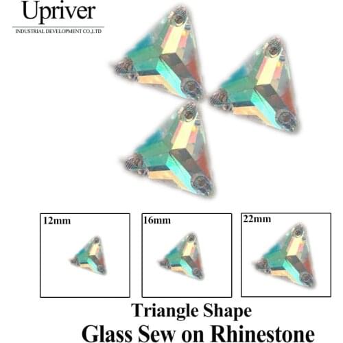 Upriver Crystal Clear AB Color Tri angle Shape Sew On Rinestones 12mm,16mm,22mm Sewing Glass Stones For Wedding Decorations