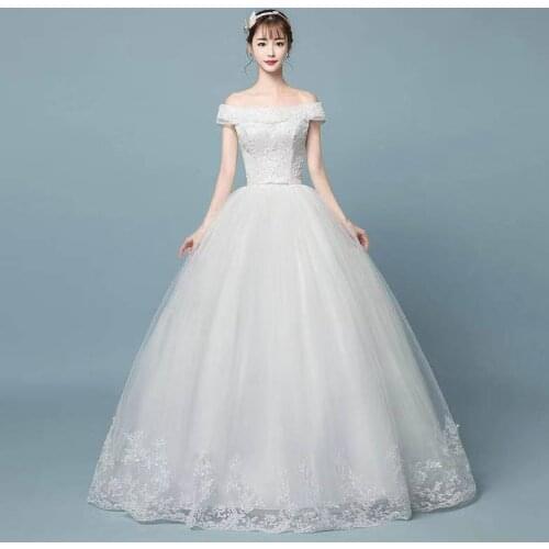 Wedding Dress Boat Neck Empire Short Sleeves Elegant Pearls Empire Lace Up Floor-Length Plus Size Wedding Gowns For Women G247
