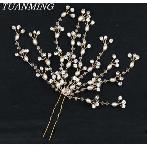 Crystal Pearl Wedding Hair Pins Flower Hair Ornaments Gold Bride Hairpins Headdress Women Party Jewelry Accessories
