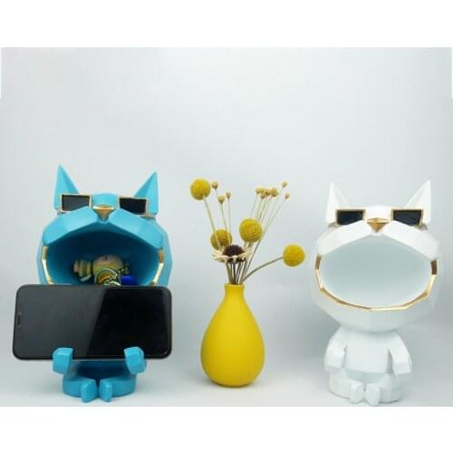 Doberman Storage Decoration Dog Sculpture Resin Crafts Mobile Phone Holder Living Room Statue Decor Ornaments Candy Container