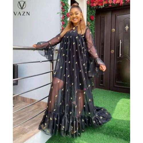 VAZN Full Sleeve Dot 2021 Party Tulle Banquet Party Dress Women Elegant Fashion Maxi Dress Slim Dress Club Birthday Shinny Dress