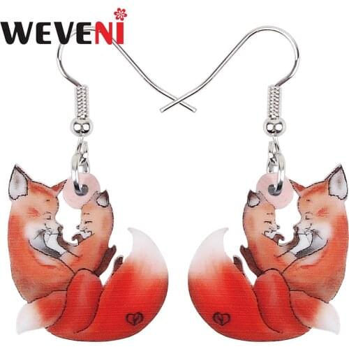WEVENI Mothers Day Acrylic Sweet Baby Fox Earrings Long Drop Dangle Fashion Gifts Unique Party Jewelry Charms For Women Girls