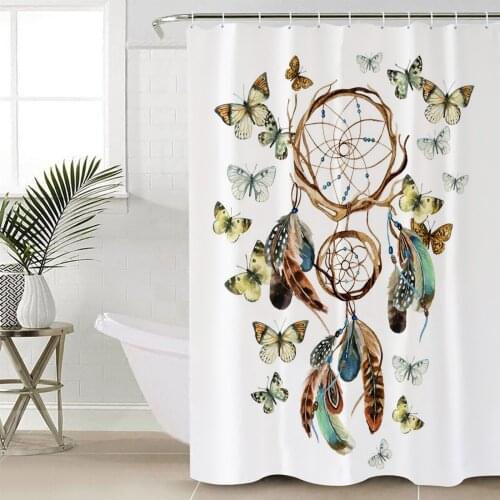 Dream Catcher Feather Butterfly Shower Curtain Bathroom Decorative Waterproof Polyester Fabric Curtain for Bathroom