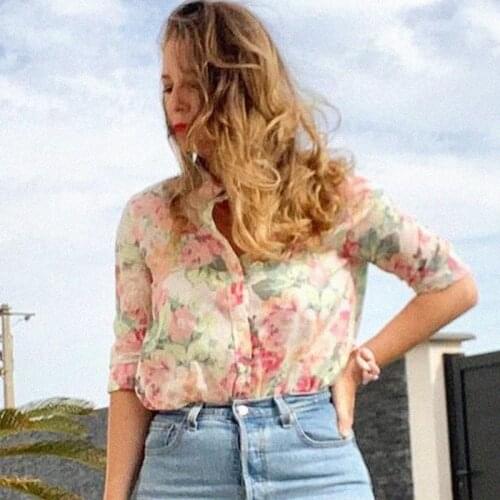 Romantic Flowers Shirt Spring Autumn Women Long Sleeve Classic Collar Chic Printed Shirts Female Elegant Casual Chemises Mujer