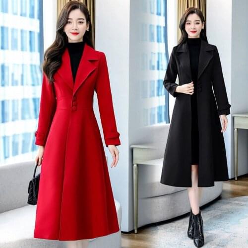 Windbreaker Womens 2021 New Spring And Autumn Korean Style Elegant Lapel Mid-Length Fashion All-Match Slim Business Coat M47