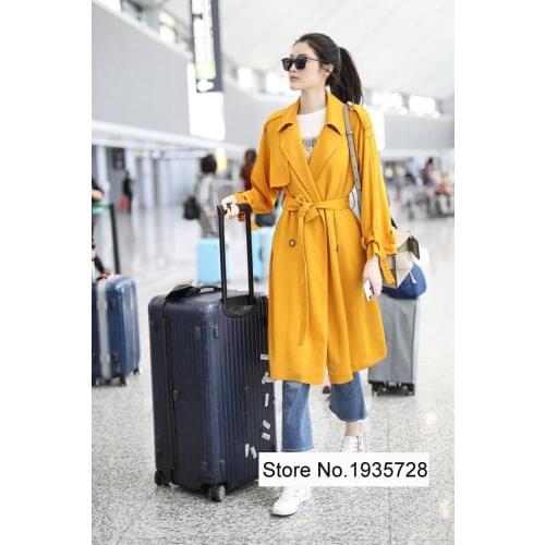 Ladies Silk Long Sleeve Lapel Windbreaker - Women Buttoned Trench Coat With Waist Ties