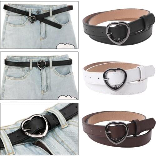 40GC Waist Belt Heart Shaped Buckle Faux Leather Women Thin Skinny Fashion Waistband