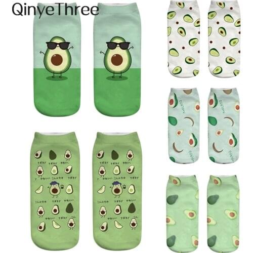 1 Pair New 3D Printed Cartoon Happy Avocado Cool Fashion Funny Fruit Women Socks Unisex Short Sox Art Novelty Gift Dropship