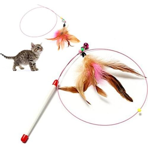 1pc Cat Steel Wire Bell Feather Rod Teaser Rod Pet Interactive Toys Funny Wand Interactive Funny Stick Cat Toy Training Supplies