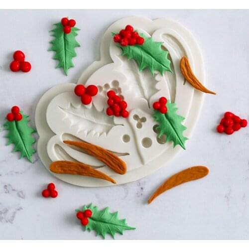 1PC Holly & Mistletoe Silicone Mold Fondant Mold Cake Decorating Tools Chocolate Gumpaste Mold L003