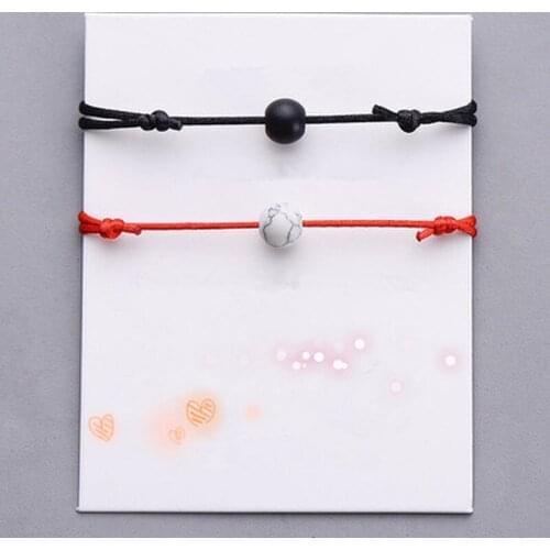 2pcs/set Lava-Stone Bead Bracelet Couple Rope Bracelets Red String Braiding Wish Jewelry Lucky Gifts for Men Women