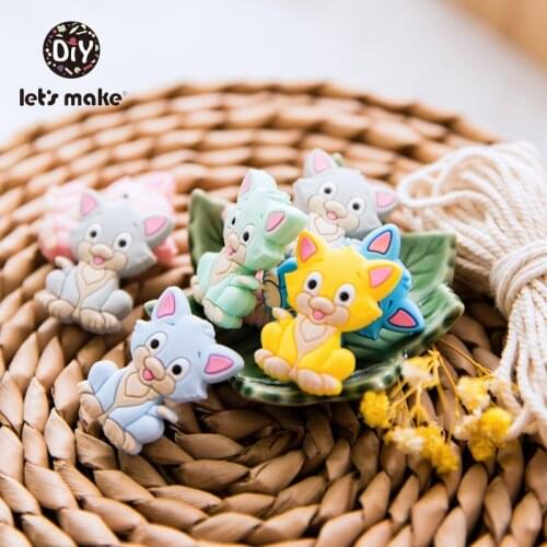 Lets Make 20pc Silicone Teether Silicone Beads Wholesale Cats Cartoon Nursing Teething Toys For Teeth Food Grade Baby Teethers