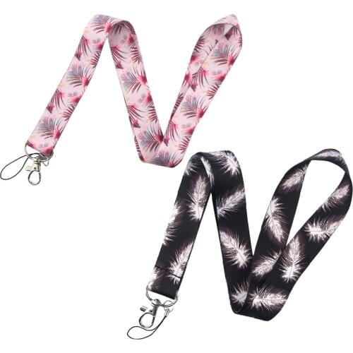 20pcs Feathers Leaves Lanyard Keys Phone Holder Funny Neck Strap With Keyring ID Card DIY Animal webbings ribbons Hang Rope