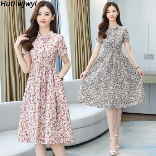 2021 Elegant Floral Chiffon Boho Beach Sundress Plus Size Women Vintage Korean Sweet Dress Summer New Bodycon Sexy Party Vestido