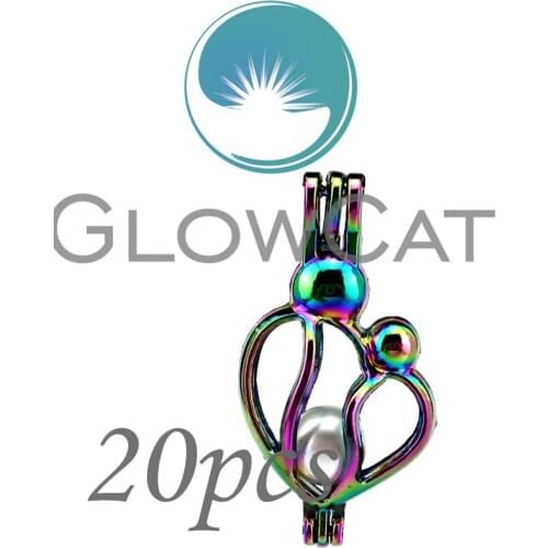 20x CC586 Rainbow Colors Mom Kids Love Stone Beads Cage Jewelry Making Essential Oil Diffuser Pearl Cage Locket Pendant