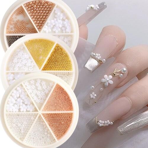 3D White Flower Peals Nail Rhinestone Steel Beads Jewelry Stones Nail Charms Gel Polish Manicure Nail Art Decoration NL1927