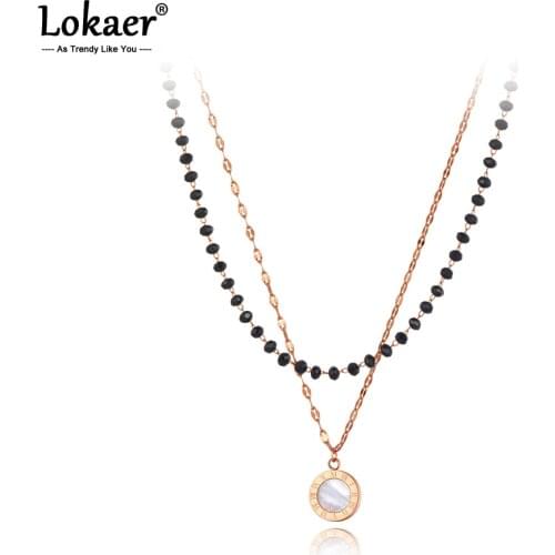 Lokaer Trendy Bohemia Stainless Steel Double-layer Chain Choker Necklace Jewelry Beach Shell Pendant Necklace For Women N20207