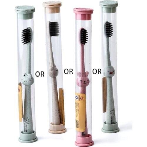 Children Baby Toothbrush Cartoon Handle Oral Bamboo Charcoal Brush Care Natural Wheat Straw Degradable