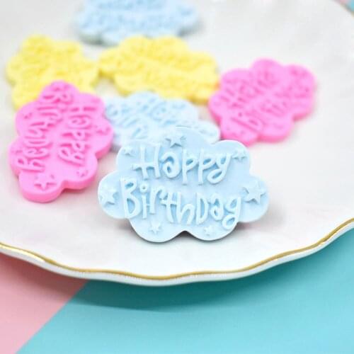 DIY Jewelry Findings 10pcs Happy Birthday Cloud Cute Resin Cabochons Ornament Accessories Garment Buttton Patch Sticker 42*28mm