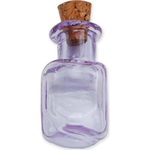 Purple Square Corked Glass Wishing Bottles for Gift Use, Clear Miniature Glass Bottles