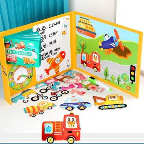 Jigsaw Puzzle Game Montessori Magnetic Book Clip Scene Puzzle Educational Toys Traffic Clock Cognition 3D Puzzles For Kids Gift