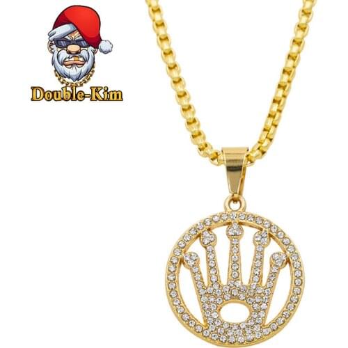 Crown Inlaid Zircon Pendant Necklace Men Hiphop Street Culture Titanium Stainless Steel Fashion Trendy Necklace Man Jewelry Gift