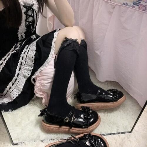 Spring Cute Stocking Women Lolita Thigh High Socks Autumn Harajuku Sexy Lace Bow White Gothic Basic Long Socks Girls PJ231