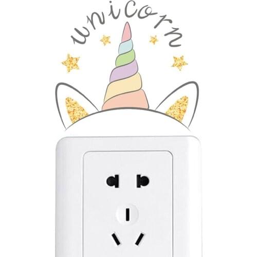 Cartoon Unicorn Wall Stickers For Kids Room Decoration Animal Unicorn Wall Mural Art Switch Stickers Pvc Poster Home Decals