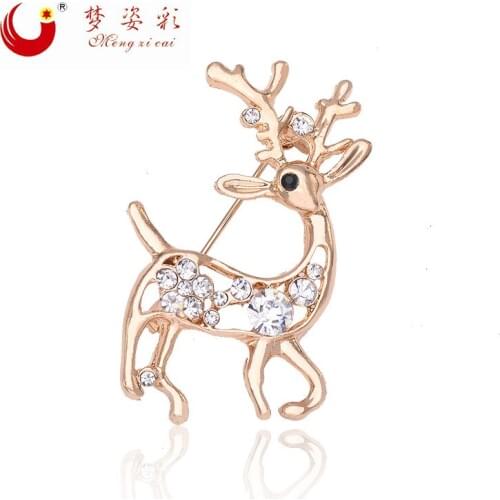 MZC Poppy Gold Crystal Deer Party Brooch Animal Metal Anime Brooches for Womens Femme Suit Dress Broches Pins Brosche